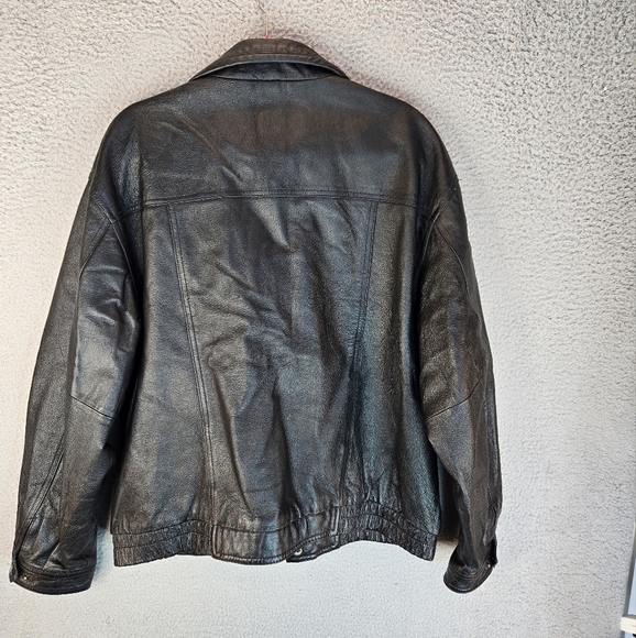 Vintage Savile Row Mens Black Leather Biker Jacket Sz L Zip & Snap Adj. Wrist - Picture 13 of 16